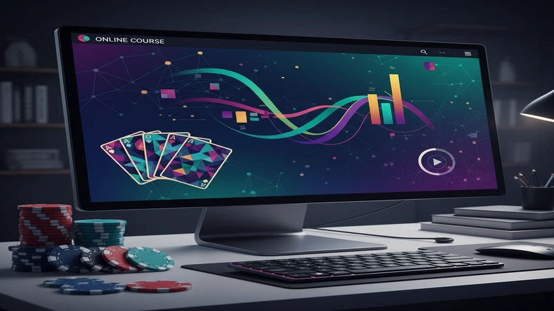 Online casino strategy course showing poker chips cards and probability charts